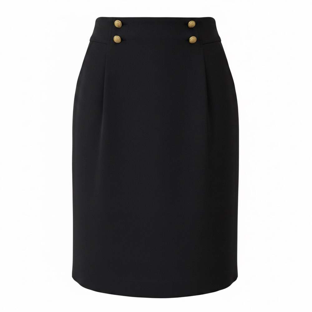 Jones New York Womens Black High-Waist Pencil Skirt with Gold-Tone Button Detail
